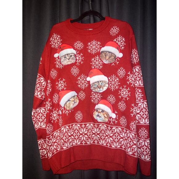 Ugly Christmas Sweater Xmas Size 2XL Cat - Picture 1 of 3